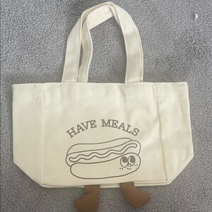 Cream Tote Bag with Hot Dog Design